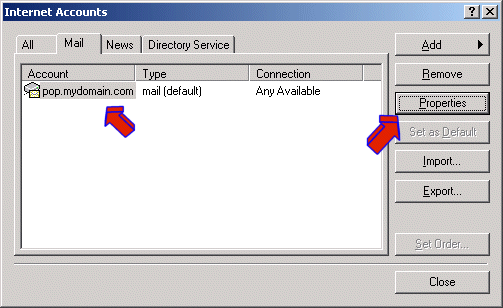 Outlook express account properties