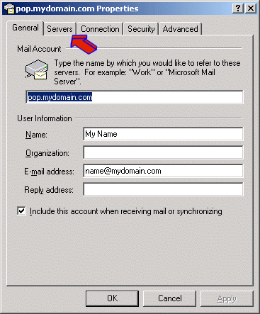 Outlook express account properties -Server