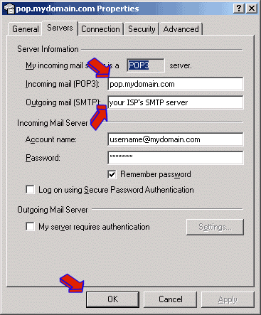 Outlook express account properties - POP3 and SMTP 